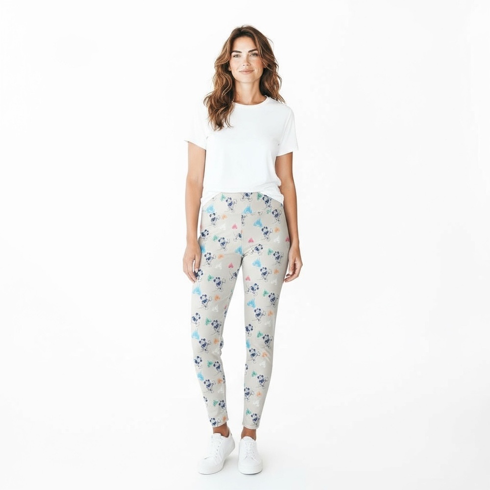 Disney Size L Women’s Grey Multi-color Mickey Mouse Cropped Leggings